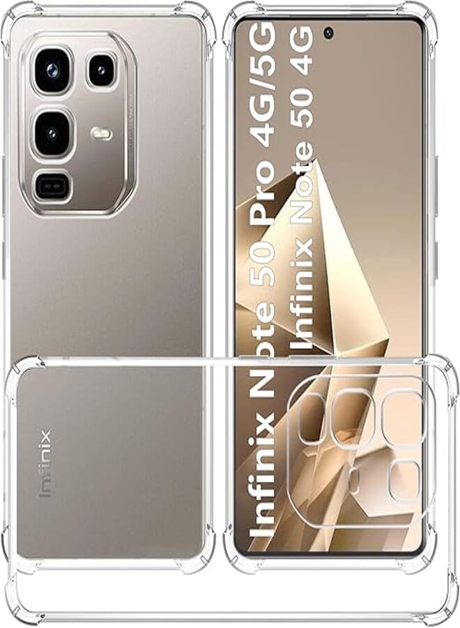 USTIYA Case for Infinix Note 50 Pro 4G / 5G / Note 50 4G Clear TPU Four Corners Military-Grade Protection Cover Transparent Soft funda